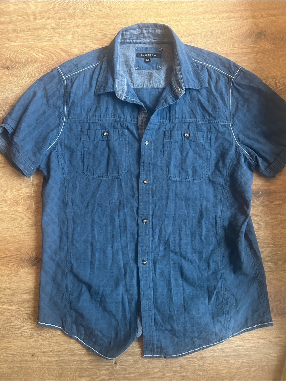 Britches-Short-Sleeve Casual Button-Down Shirt in Blue size L